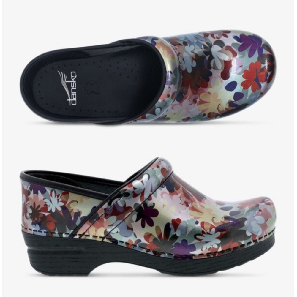 BRAND NEW IN BOX Dansko Women's Professional Patent Boho Flower Clogs Size 38
